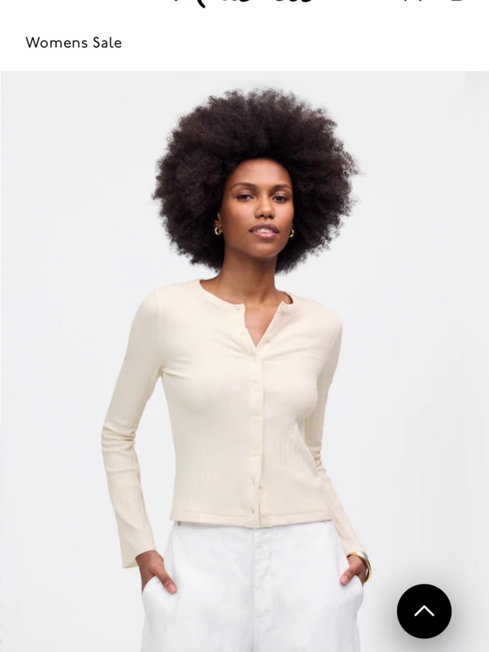 Cream Button-Front Ribbed flared Long Sleeve Top